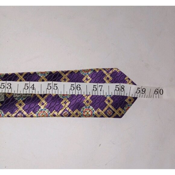Jos.A. Bank 100% Silk Mens Tie Necktie Purple/Gold Geometric - Picture 9 of 9